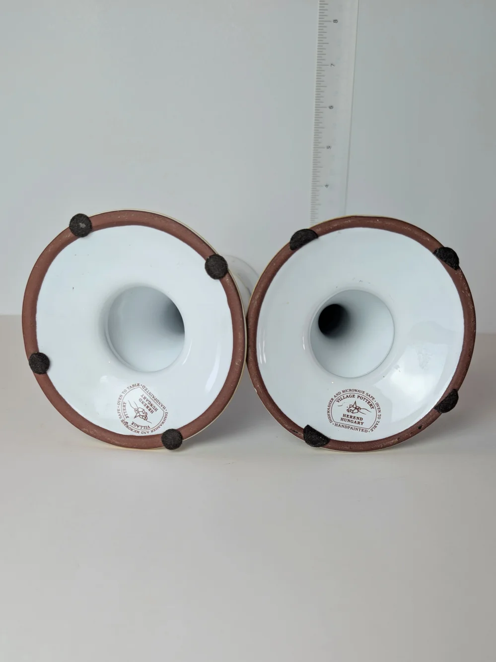 Herend‎ White Ceramic Candle Holders with Blue and Yellow Accents - Pair